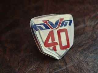 metal pins with the logo under the polymer "dvm"