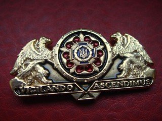 breast stamped pins "vigilando ascendimus"